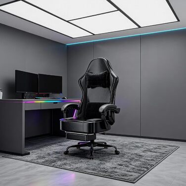 Ергономічне ігрове крісло, комп&39ютерне крісло з регульованою поперековою опорою, комп&39ютерне крісло зі штучної шкіри, стандартна модель (сірий та чорний)