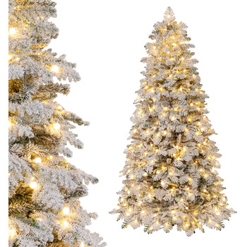 Штучна ялинка з вогнями та снігом 210 см COSTWAY
