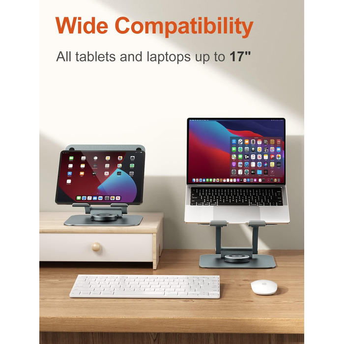 Підставка для ноутбука tounee з поворотним механізмом на 360, ергономічна, регульована по висоті. Підвищення для ноутбука на стіл, стійка для роботи стоячи. Сумісна з ноутбуками 1017 дюймів, сірого кольору.