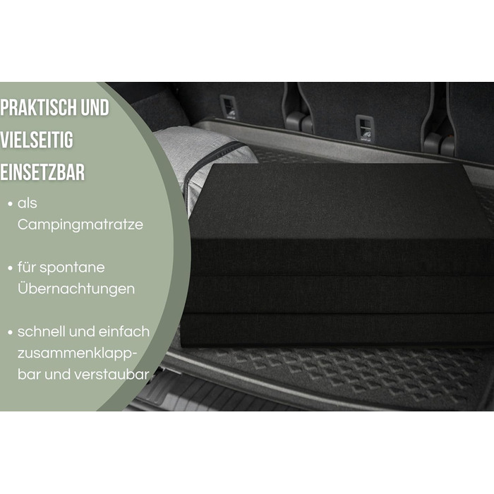 Гостьовий матрац Badenia Trendline, 3-секційний розкладний матрац із міцним чохлом з мікрофібри, сертифікований Oeko-Tex, виготовлений за німецькими стандартами якості, 190 x 60 см, чорний