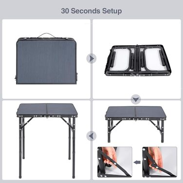 Невеликий розкладний стіл REDCAMP, регульований по висоті, легкий портативний кемпінговий стіл 60 см Д x 40 см Ш (4 рівні висоти) із сітчастим шаром, для використання в приміщенні та на вулиці, балкон, ринок, кухня, темно-сірий 60*40 см (4 рівні висоти)