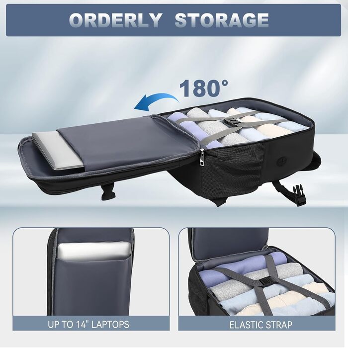 Рюкзак Lossga для ручної поклажі 40x30x20 для Ryanair, рюкзак для ручної поклажі з наскрізною кишенею, невеликий дорожній рюкзак з кишенею проти крадіжки для чоловіків та жінок, 14-дюймовий ноутбук 40x30x20 см (24 л), вуглецевий чорний