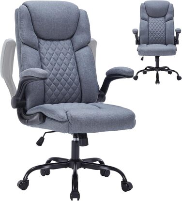Крісло керівника з функцією гойдання, регульоване по висоті офісне крісло, ергономічне офісне крісло з підголівником та складними підлокітниками, обертове на 360 крісло, сіра тканина