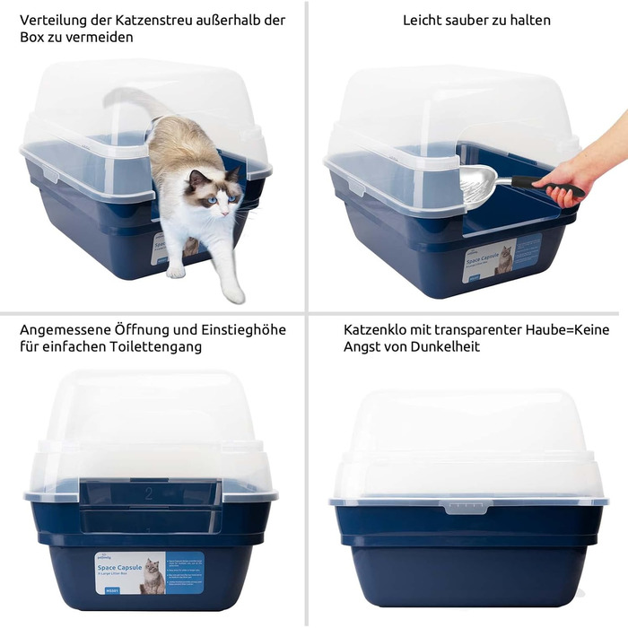 Котячий туалет Petfamily 3-в-1 з кришкою, великий, темно-синій, 55x45x44 см