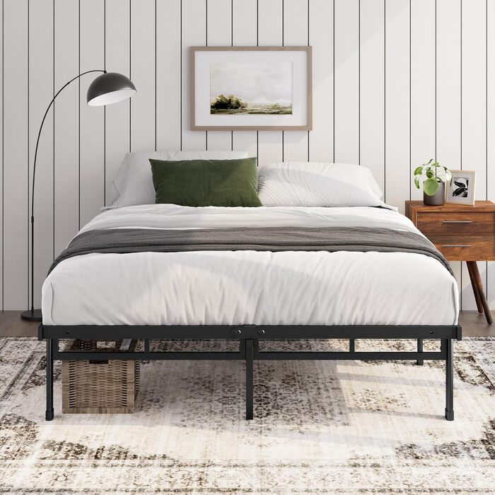 Ліжко Zinus Justin 180x200 см - Висота 36 см з місцем для зберігання під ліжком - Металевий каркас ліжка-платформа - Чорний 180x200 см Сучасний чорний