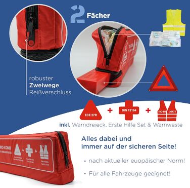 Автомобільна аптечка, включаючи аптечку автомобільну 2024 (червоний), 2024 tv geprft, inklusive Warndreieck und Warnwesten Auto -