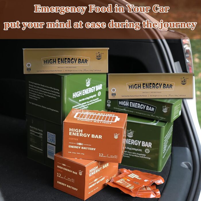 Батончики для екстреної допомоги - таблетки для виживання зі смаком молока, компресоване печиво, термін придатності 20 років, запаси продовольства для екстреної допомоги, запас продовольства для кемпінгу, походів, хуртовини, бляшана коробка, 6 шт., Braune