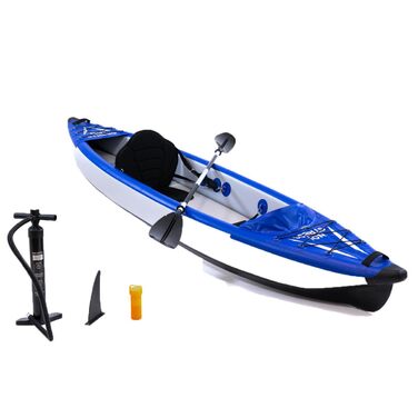 Одинарний каяк No Stress 350 см Надувний каяк з технологією Dropstitch Відмінна курсова стійкість, 3-камерна система У комплекті весло, сидіння, насос, ласти, рюкзак та ремкомплект