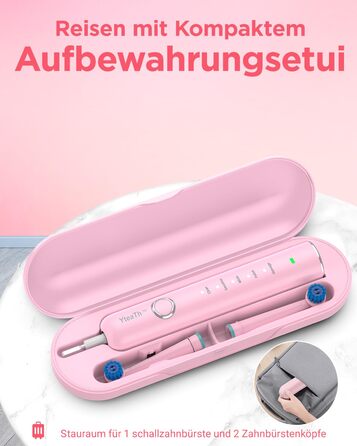 Обертова електрична зубна щітка для дорослих та дітей з 8 насадками, електрична зубна щітка з настінним тримачем та зарядною станцією, 5 режимів чищення та дорожній футляр, 60 днів роботи від акумулятора (Рожева)