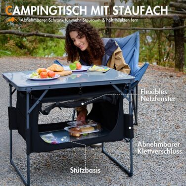 Портальний розкладний кемпінговий стіл з місцем для зберігання, розкладний обідній стіл, міні-садовий стіл, надлегкий для кемпінгу, використання на вулиці, балкону, саду