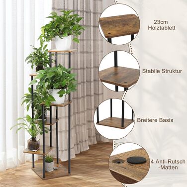 Рівнева підставка для рослин, підставка для квітів, металевий та дерев&39яний квітковий табурет, квіткові драбини, полиця для квітів, підставка для квіткових горщиків, підставка для рослин для балкону, саду, вітальні, чорна (чорна, 6 рівнів) чорна 6 рівні