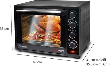 Міні-піч TurboTronic з конвекцією 35л чорна 1600 Вт, міні-піч з 2 деками, таймер, піч для піци, гриль