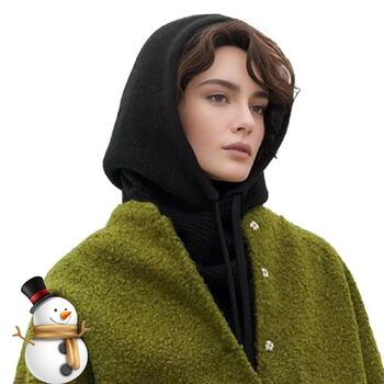 Зимовий шарф-балаклава з капюшоном для жінок 2 в 1, теплий в&39язаний шарф-шапка з капюшоном та шнурком, чорний, один розмір