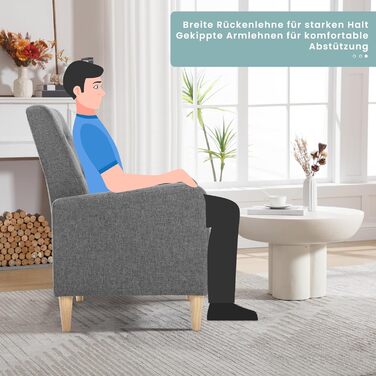 Крісло-підлокітник WOLTU з підлокітниками, ніжки з масиву дерева, підходить для вітальні, спальні або балкону, сучасне, лляний чохол, темно-сірий