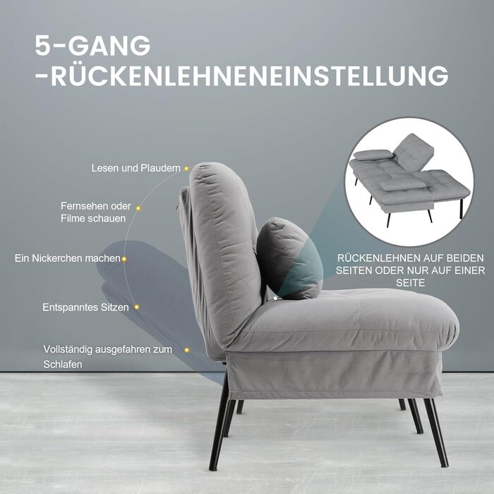 Диван-ліжко COMHOMA з функцією сну розкладний футон кутовий диван 3-місний гостьовий диван з регульованою спинкою із сірої тканини