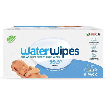 Оригінальні очищувальні серветки WaterWipes Plastic Free для немовлят, 720 шт. (12 упаковок), 99,9 очищувальні серветки на водній основі, без запаху для чутливої шкіри (540 шт. (1 упаковка))