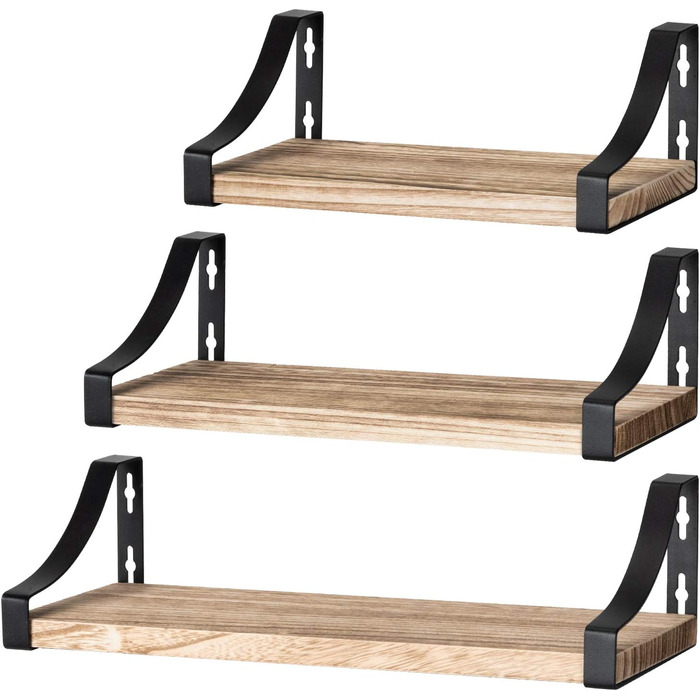 Набір настінних полиць Pipishell із 3 предметів, дерево та метал, настінні полиці для зберігання, дерев&39яний металевий дріт у рустикальному стилі, для вітальні, спальні, офісу, ванної кімнати або кухні (коричневий)