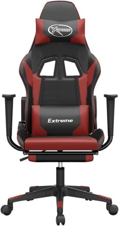 Ігрове крісло з підставкою для ніг, чорна та бордова штучна шкіра, офісне крісло, ігрове крісло, ігрове крісло, обертове крісло, стілець для столу - 3143706