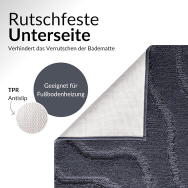 Нековзний килимок для ванної, який можна прати, кольору Vulcanic Grey з підкладкою з TPR, м&39якою мікрофіброю та позачасовим дизайном