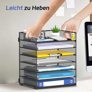 Рівневий органайзер для столу з ручкою металева офісна система для документів, листів та книг формату A4, міцний органайзер для паперів для столу, домашнього офісу та школи, чорний, 7-