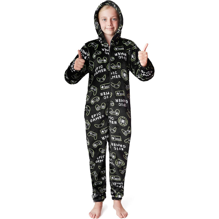 Дитячий флісовий комбінезон CityComfort Onesie, піжама, надзвичайно м&39який, цілісний костюм, піжама-ромпер, 7-14 років, 9-10 років, чорний
