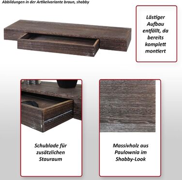 Настінна полиця Mendler HWC-H37, плаваюча полиця настінна полиця підвісна полиця, шухляда з масиву дерева 8x80x25см - сіра, пошарп