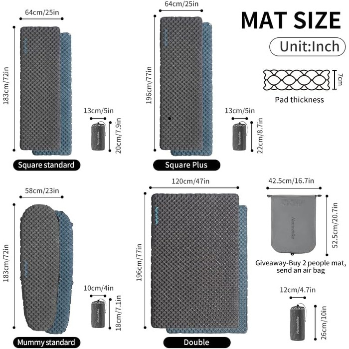 Надувний килимок для сну Naturehike Ultralight, надувний килимок для кемпінгу 3.5R, міцний, портативний килимок для сну, одномісний надувний матрац для трекінгу, пішого туризму, альпінізму, походів, стиль мумії - чорний стандарт