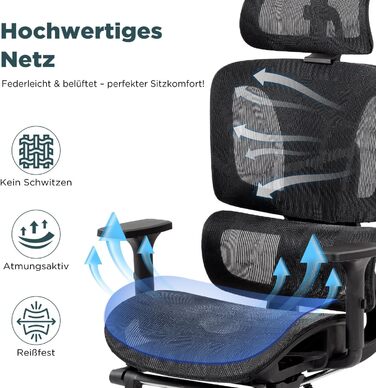 Ергономічне офісне крісло EROMMY з підставкою для ніг 3D-підголівник та регульовані підлокітники Регульоване по висоті робоче крісло з поперековою опорою Поворотне крісло з дихаючої сітки для домашнього офісу та ігор