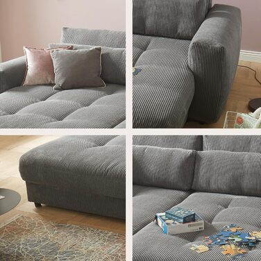 Великий диван BARURA Cord темно-сірого кольору XXL диван з великою спальною зоною, сучасний диван 292x194 см, включаючи подушки для ніг