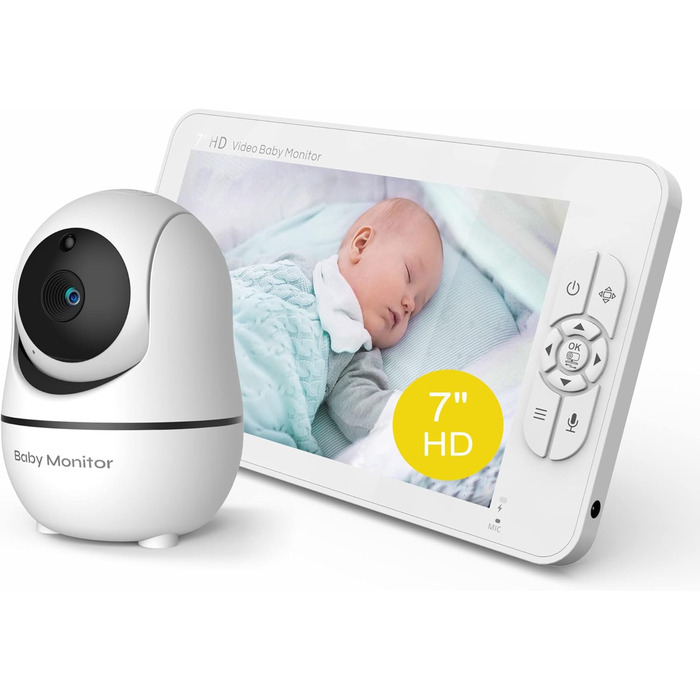 Камера радіоняні Matosio, відеоняня, великий РК-екран 7 дюймів HD, дитяча камера 355 PTZ, нічне бачення, функція VOX, акумулятор 4