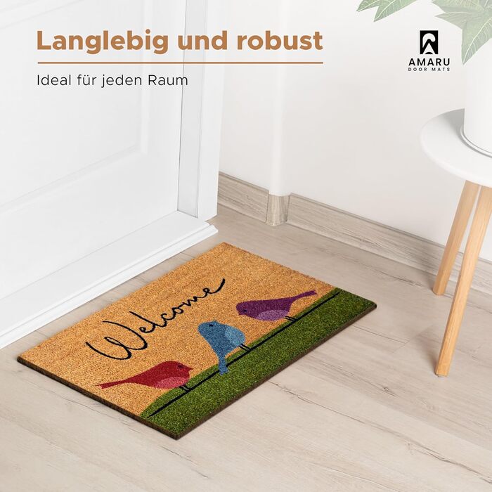 Килимок з кокосового волокна з різнокольоровими птахами - 70x40 см - Килимок для вітальні з протиковзкою ПВХ та кокосовою поверхнею - для вхідних дверей, коридорів, зовнішніх дверей, аксесуарів для дому - Простий оригінальний дизайн
