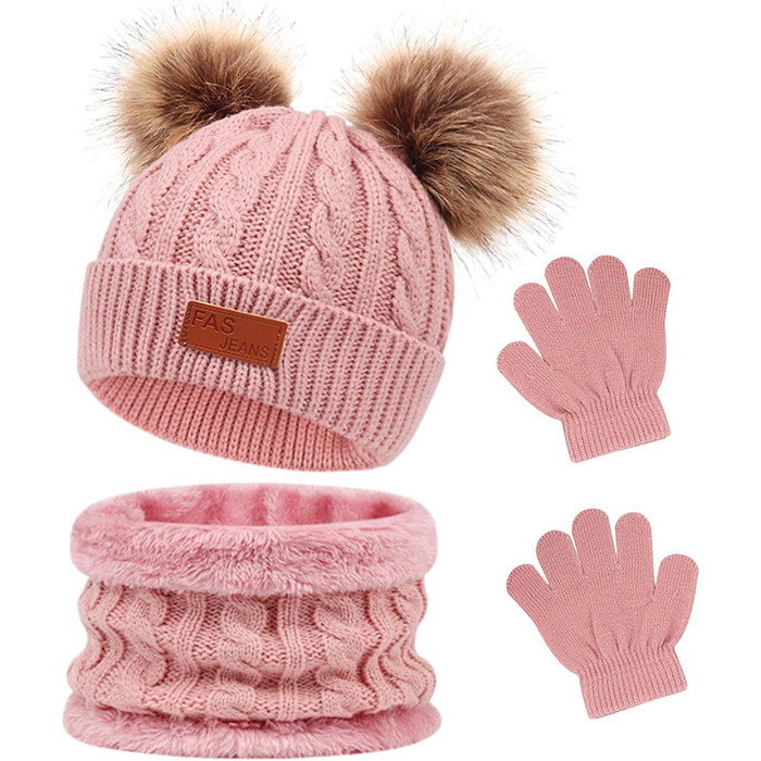 Дитячий зимовий комплект 3-в-1 шапка, шарф та рукавички, термов&39язана шапка, шарф та рукавички, на флісовій підкладці, зимові аксесуари для хлопчиків та дівчаток віком 1-5 років, рожевий