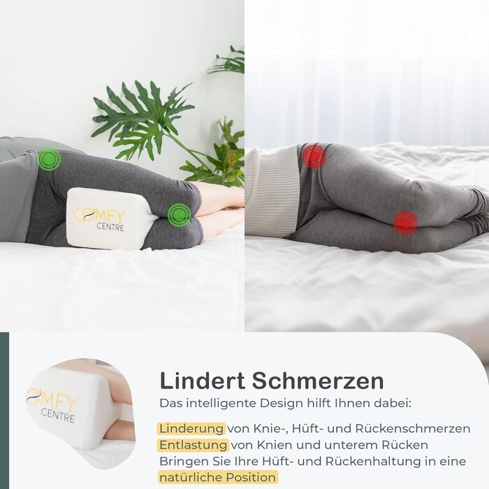 Подушка для колін COMFYCENTRE для сну на боці - Ортопедична та ергономічна подушка для ніг з піни з ефектом пам&39яті - Подушка для колін - Зручна подушка для сну Visco для ніг та колін (без ремінця) Біла без ремінця