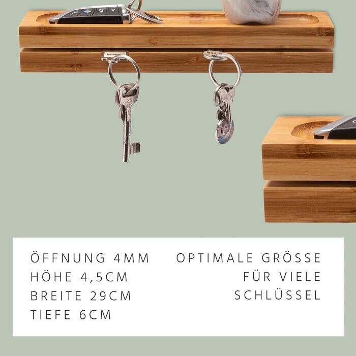 Бамбукова дошка для ключів, ключниця 29,5x6x4,5 см дерев'яна ключниця ключниця ключниця