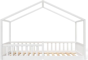 Дитяче ліжко Bellabino Bia 90x200 см, дитяче ліжко для дому з захистом від випадіння та висувною рейковою рамою, підлогове ліжко М