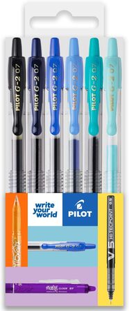 Ручка Pilot G-2 Rollerball з висувним гелевим чорнилом, наконечник 0,7 мм, 6 шт.