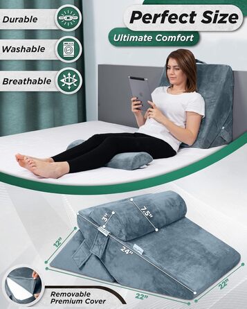 Ортопедичний комплект подушок-клинів Lunix LX6 з 3 предметів, піна з ефектом пам&39яті після операції для полегшення болю в спині, ногах та колінах, подушка для сидіння та читання, регульовані подушки для лікування кислотного рефлюксу та ГЕРХ для сну, тем