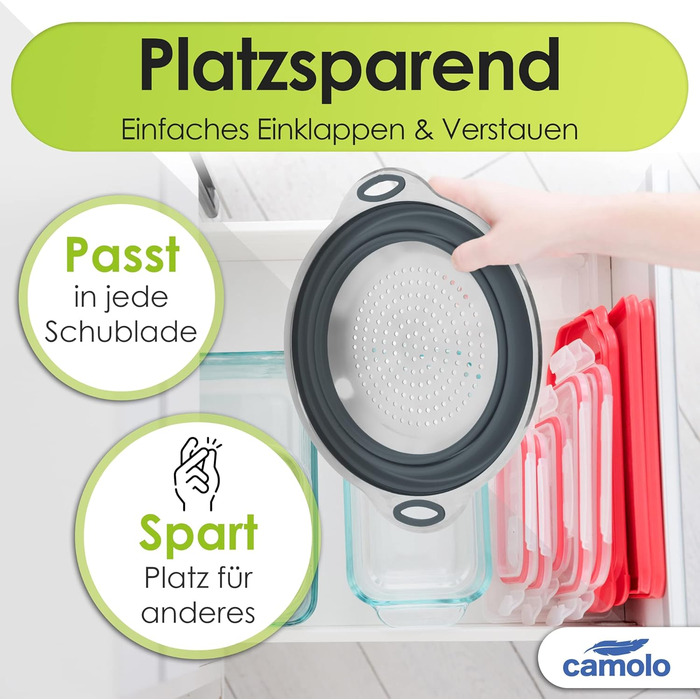 Сито для макаронів Ситечко з нержавіючої сталі та силікону Кухонне ситечко Складний сушарка Термостійкий та компактний сірий