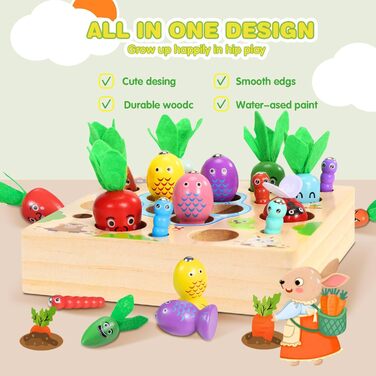 Іграшки COOLJOY Монтессорі від 1, 2, 3 років і старше, гра Складання моркви, деревяна магнітна рибалка, деревяна іграшка для розви