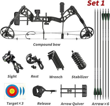 Набір складених луків ZSHJGJR 35–70 lb – регульований мисливський та спортивний лук з повним комплектом аксесуарів