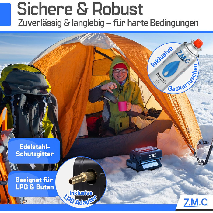 Портативний газовий обігрівач та газова плита ZMC 2-в-1 з підключенням для зрідженого газу, кемпінговий обігрівач 1,3 кВт