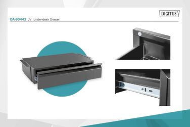 Шухляда під столом - Висувна - Плавний хід - Глибина 48 см - Вантажопідйомність 5 кг - Для монтажу під столами, робочими столами або стільницями - Чорна