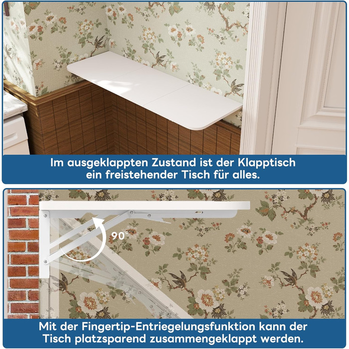 Розкладний настінний стіл uyoyous 120x402 см, настінний розкладний стіл, розкладний настінний стіл, розсувний обідній стіл, настінний стіл для пральні, кухні, офісу, балкону, ноутбука