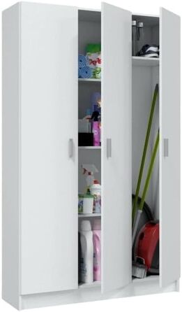 Велика багатофункціональна шафа Beaumont, додаткова шафа з 3 дверцятами, полиця для взуття з полицями, шафа для віників, 109 x 37 x 180 см, білий колір, 3 дверцята 4 полиці