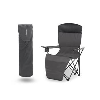 Кемпінгове крісло qeedo Johnny Relax з функцією відкидання, вантажопідйомність до 105 кг, розкладне крісло з підставкою для ніг, тримачем для напоїв та відділенням для охолодження, зручне, регульоване рибальське крісло або крісло для фестивалю, темно-сіри