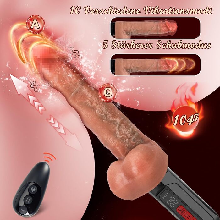 Фалоімітатор Kexyz, з 5 режимами поштовху та 10 режимами вібрації, телесного кольору