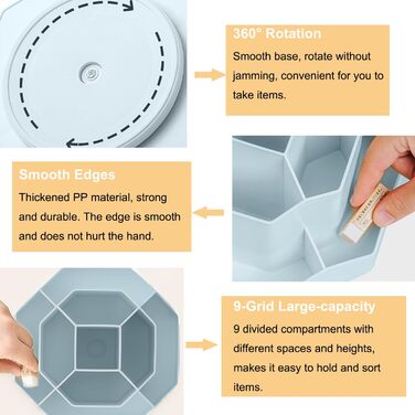 Поворотний тримач для ручок SAMSYOKI, обертовий настільний органайзер на 360, обертовий тримач ручки з 9 відділеннями, тримач ручки Коробка для зберігання ручок Канцелярське приладдя Шкільне приладдя Пензлики для макіяжу (сині)
