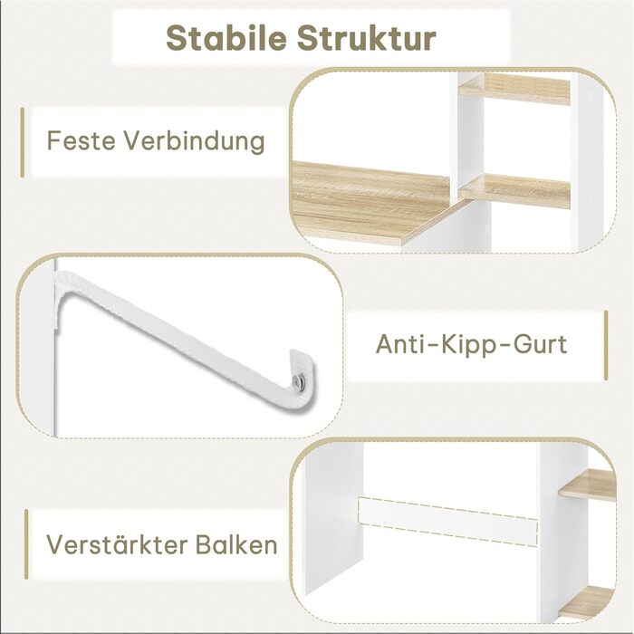 Письмовий стіл eSituro, комп&39ютерний стіл з 5 полицями, офісний стіл під біле дерево, ігровий стіл з місцем для зберігання, ПК-стіл для домашнього офісу, офісу, вітальні, 113,5x139x45 см білий дуб