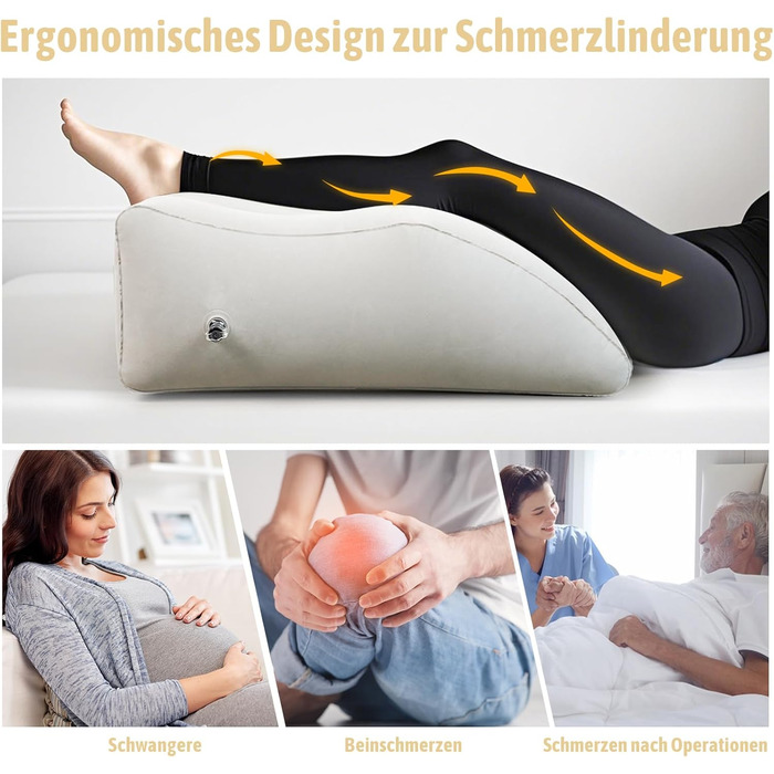 Надувна подушка для підняття ніг, клиноподібна подушка для ніг від набряків, кровообігу, болю в спині, полегшення набряків, післяопераційна підтримка, сірий колір, 25,2&quot x 18,11&quot x 9,45&quot