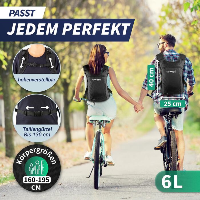 Велосипедний рюкзак SASMO 6L, чорний, ультралегкий, з термовідділенням та сіткою для шолома